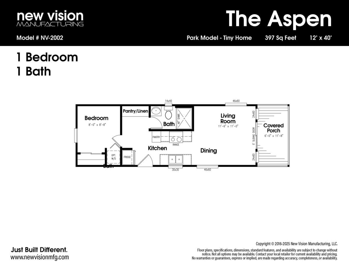Aspen Tiny Home by New Vision Floorplan of Aspen Tiny Home by New Vision