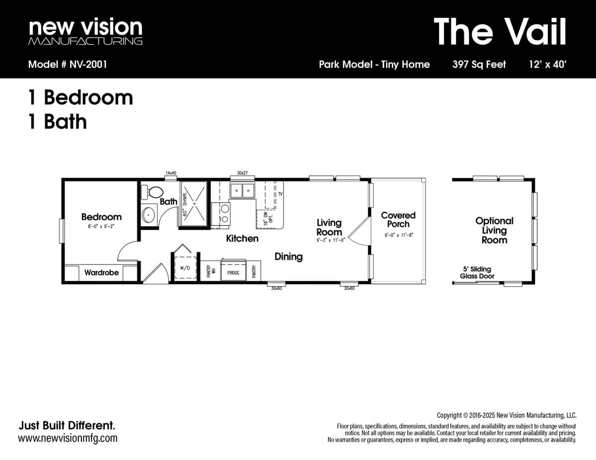 Floorplan of The Vail Tiny Home by New Vision